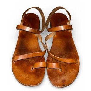 Rive Gauche Firenze Brown Camel Leather Toe-loop Ankle Strap Sandals Sz 39 / 9